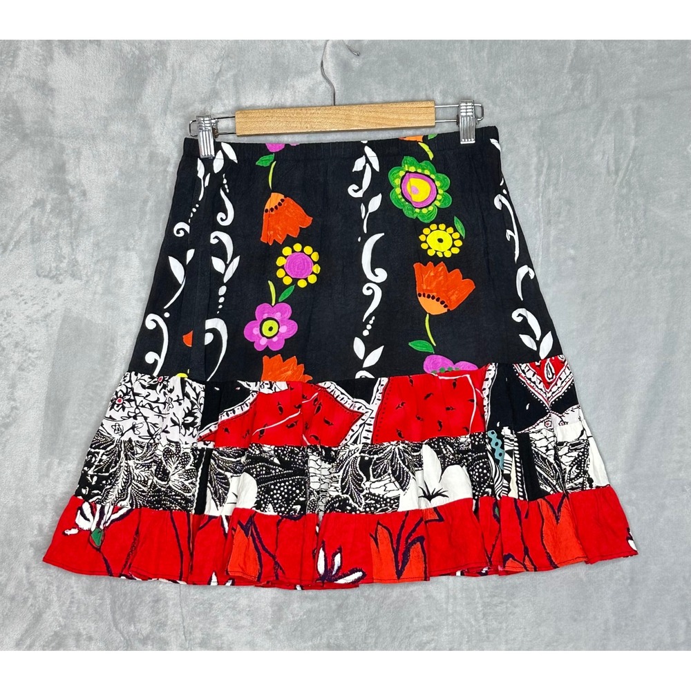 Jams World Ruffle Hem Skirt Medium Boho Artsy Patchwork Eclectic Whimsical